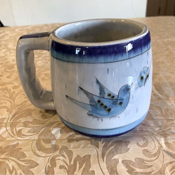 Signed Mexican Talavera Coffee Mug Multi Blue Flowers Floral Cup Gorgeous - Picture 1 of 7